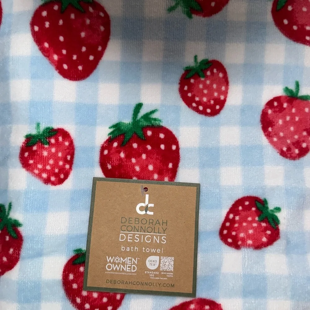 Deborah Connolly 10 Piece Velour Cotton Bath Towel Set Strawberry Blue Gingham